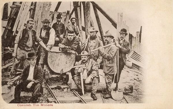 Cornish Tin Miners. A group of Cornish Tin Miners standing around a wagon