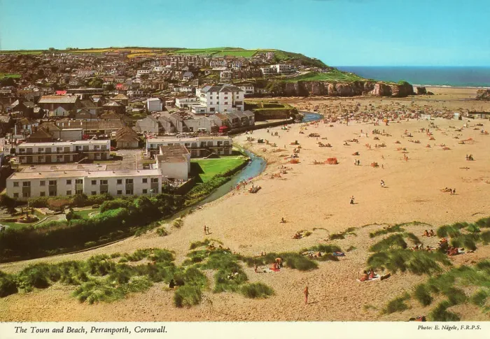 Framed Print : Cornwall, England - The Town and Beach, Perranporth Framed Print : Cornwall, England - The Town and Beach, Perranporth