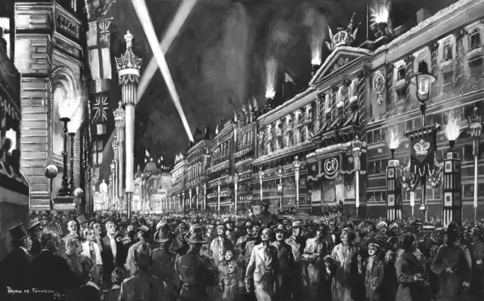 Framed Print : Coronation 1937 - Pall Mall aglow on Coronation night Framed Print : Coronation 1937 - Pall Mall aglow on Coronation night