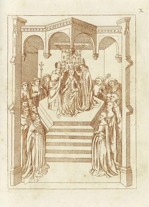 Framed Print : The coronation of Joan of Navarre, also known as Joanna, Duchess of Brittany and daughter of King Charles II of Navarre, after her marriage to King Henry IV of England in February 1403. Date: 1403 Framed Print : The coronation of Joan of Navarre, also known as Joanna, Duchess of Brittany and daughter of King Charles II of Navarre, after her marriage to King Henry IV of England in February 1403. Date: 1403