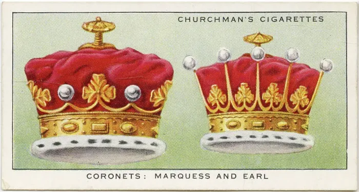 Framed Print : Coronets worn by a Marquess (left) and an Earl (right) Date: 20th century Framed Print : Coronets worn by a Marquess (left) and an Earl (right) Date: 20th century