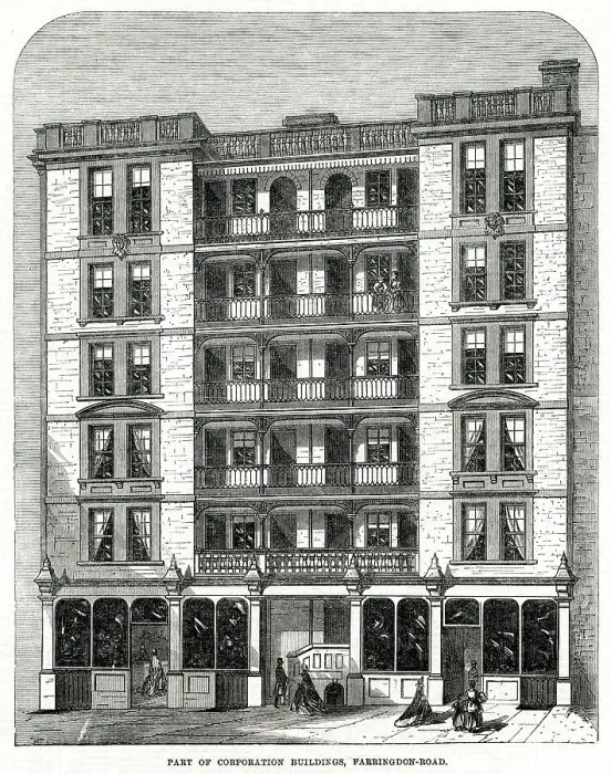 Framed Print : Corporation buildings, Farringdon Road 1866 Framed Print : Corporation buildings, Farringdon Road 1866
