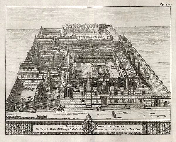 Corpus Christi 1675. A bird's-eye view of the college showing the chapel