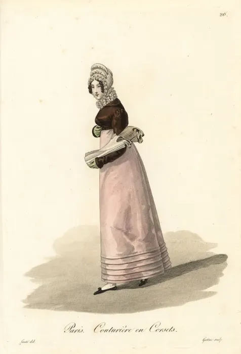 Framed Print : Corset maker, Paris, early 19th century Framed Print : Corset maker, Paris, early 19th century