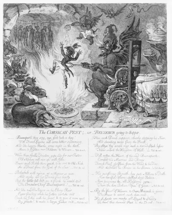 Framed Print : The Corsican-pest; -or-Belzebub going to supper Framed Print : The Corsican-pest; -or-Belzebub going to supper