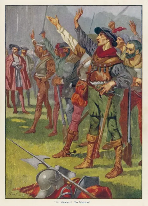 Framed Print : Cortes and Men 1519 Framed Print : Cortes and Men 1519