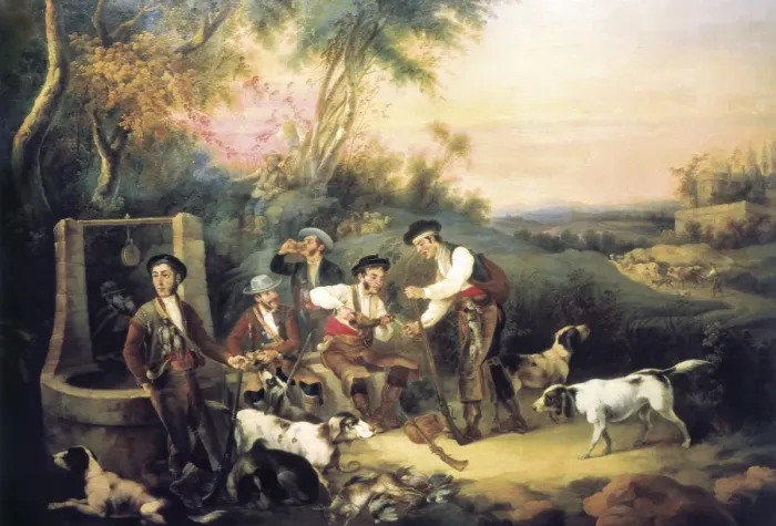 Framed Print : CORTES Y AGUILAR, Andr鳠(1815-1880). Hunters Framed Print : CORTES Y AGUILAR, Andr鳠(1815-1880). Hunters