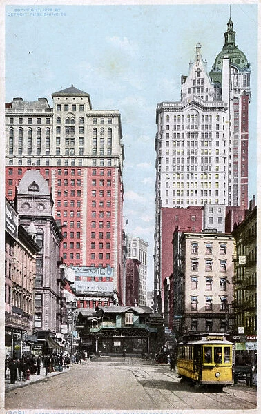 Cortlandt Street, New York - showing Singer Building - USA