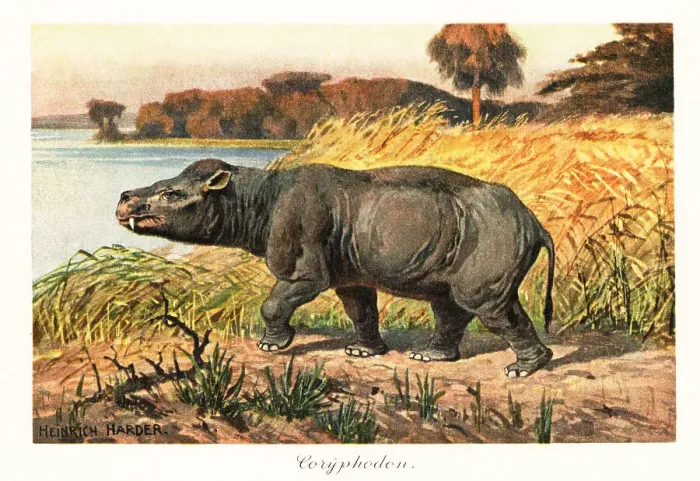 Framed Print : Coryphodon radians, extinct pantodont mammal of the Eocene Framed Print : Coryphodon radians, extinct pantodont mammal of the Eocene