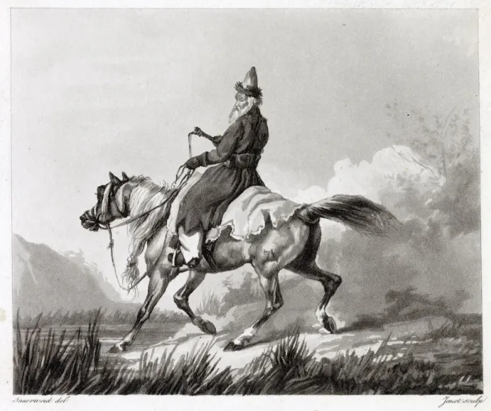 Framed Print : A Cossack on horseback, dressed in stolen clothes Date: circa 1830 Framed Print : A Cossack on horseback, dressed in stolen clothes Date: circa 1830