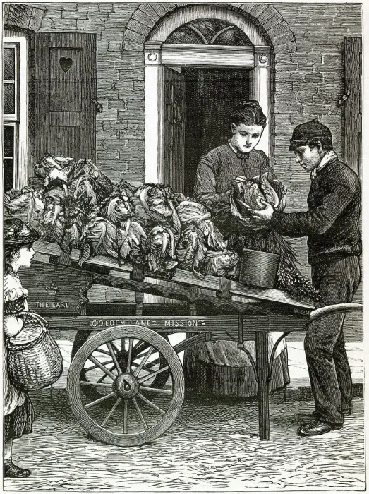 Framed Print : A costermonger sells cabbages from his cart in London. Date: 1888 Framed Print : A costermonger sells cabbages from his cart in London. Date: 1888