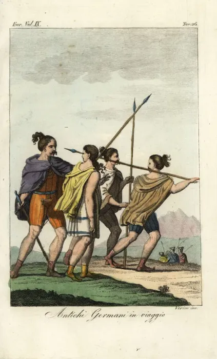Framed Print : Costume of ancient Germanic peoples on a journey