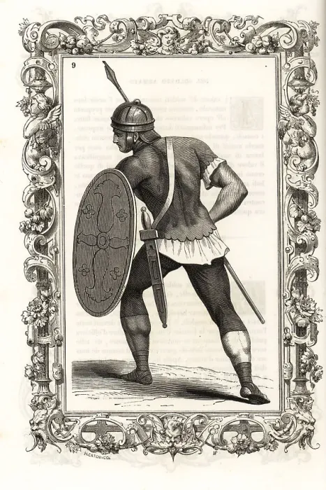 Framed Print : Costume of an ancient Roman velites and lanciatori