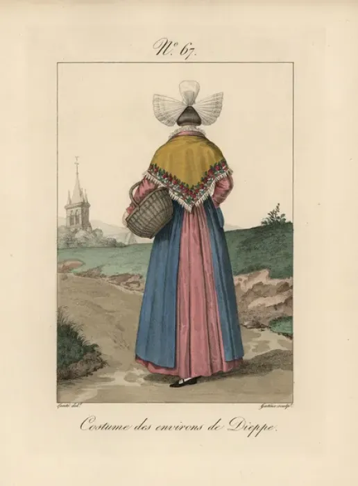 Framed Print : Costume of the area of Dieppe Rear view of Framed Print : Costume of the area of Dieppe Rear view of
