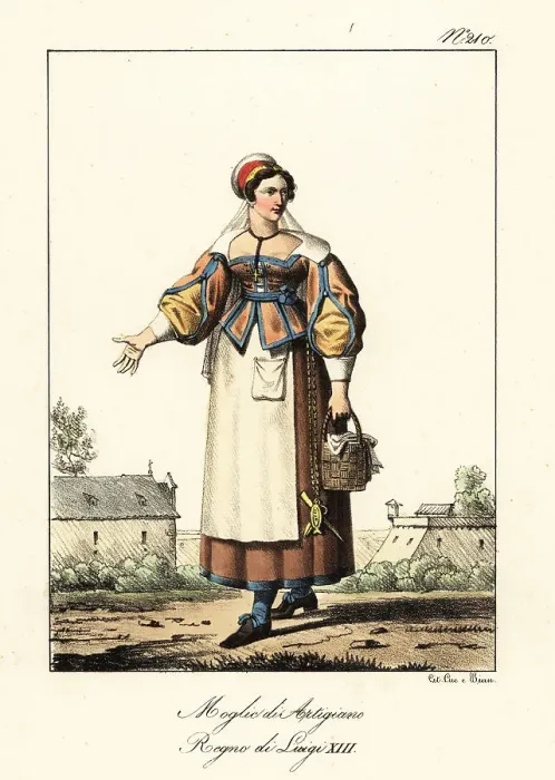 Framed Print : Costume of an artisan's wife, 17th century France Framed Print : Costume of an artisan's wife, 17th century France