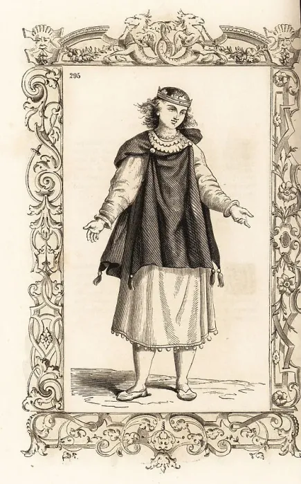 Framed Print : Costume of a bride of Lolland, 16th century Framed Print : Costume of a bride of Lolland, 16th century