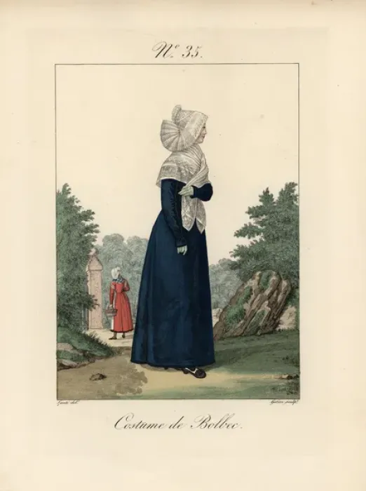 Framed Print : Costume of Caen The woman has fixed her bavolet Framed Print : Costume of Caen The woman has fixed her bavolet