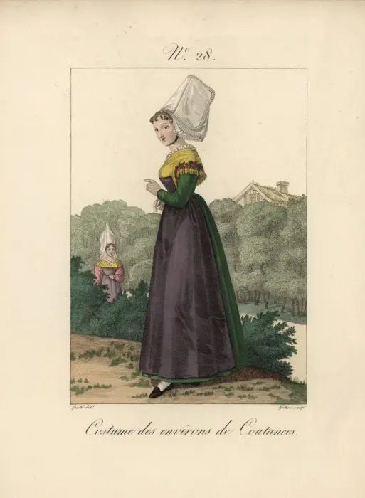 Framed Print : Costume of Caen The woman has fixed her bavolet Framed Print : Costume of Caen The woman has fixed her bavolet