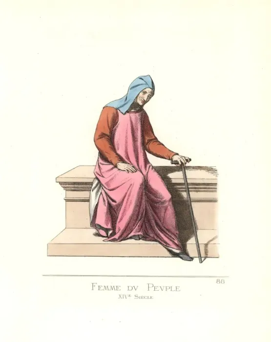 Framed Print : Costume of a common woman, 14th century Framed Print : Costume of a common woman, 14th century