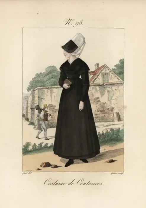 Framed Print : Costume of Coutances Woman in mourning habit Framed Print : Costume of Coutances Woman in mourning habit