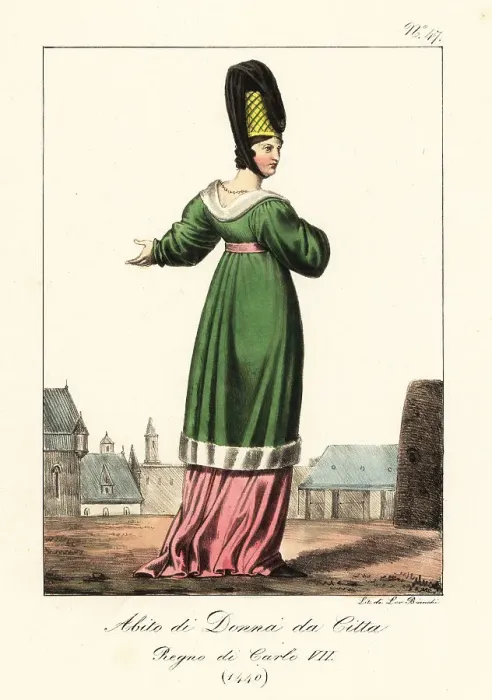 Framed Print : Costume of a French bourgeois lady, 1440 Framed Print : Costume of a French bourgeois lady, 1440
