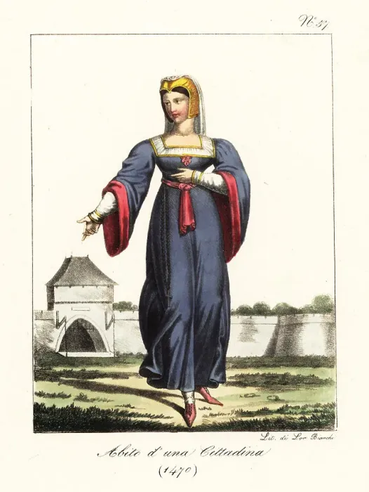 Framed Print : Costume of a French bourgeois woman, 1470 Framed Print : Costume of a French bourgeois woman, 1470
