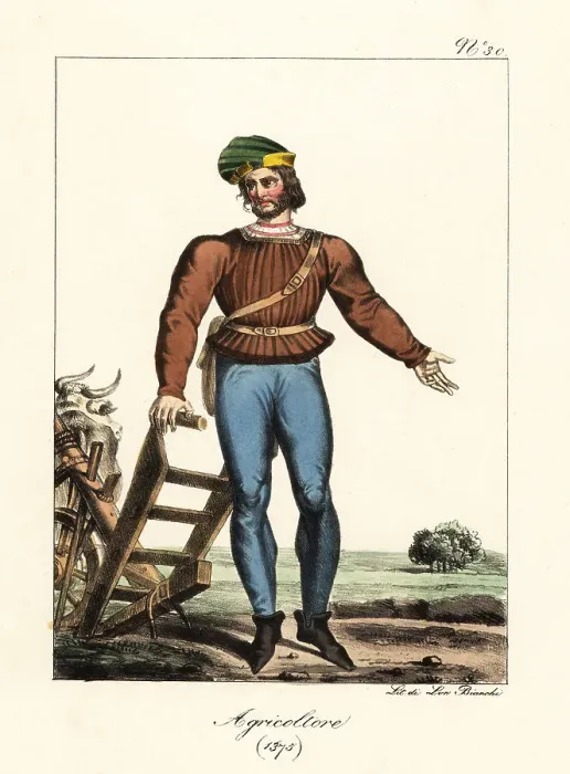 Framed Print : Costume of a French farm labourer, 1375 Framed Print : Costume of a French farm labourer, 1375