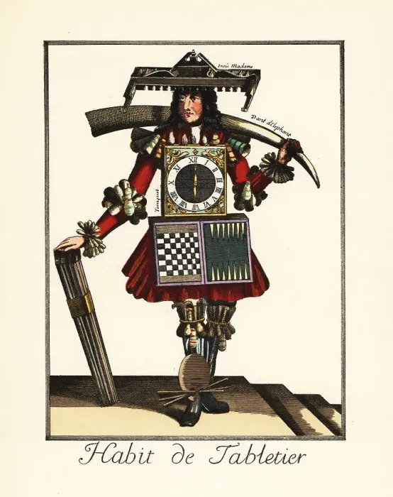 Framed Print : Costume of a French ivory turner with elephant tusk, 1700 Framed Print : Costume of a French ivory turner with elephant tusk, 1700