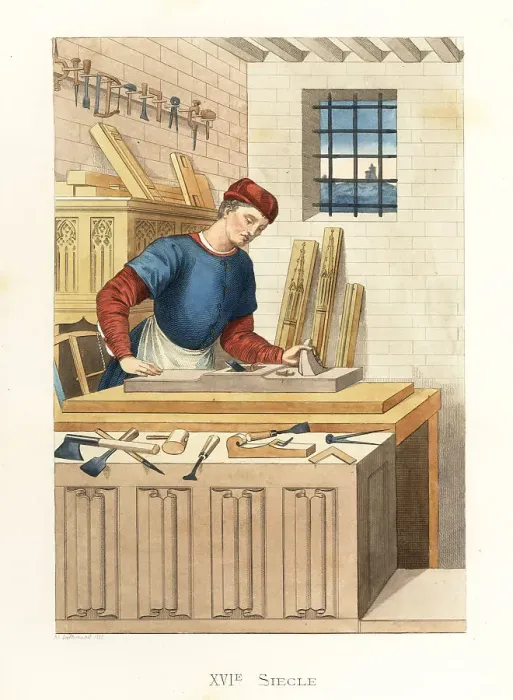 Framed Print : Costume of a French joiner, 16th century Framed Print : Costume of a French joiner, 16th century