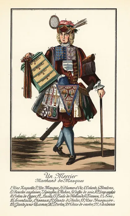 Framed Print : Costume of a French mask seller, 1700 Framed Print : Costume of a French mask seller, 1700