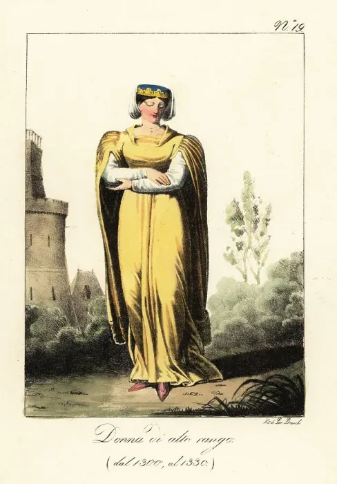 Framed Print : Costume of a French noble woman, early 14th century Framed Print : Costume of a French noble woman, early 14th century