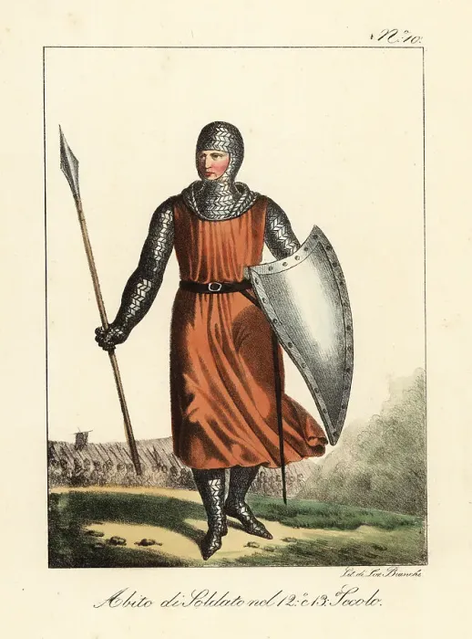 Framed Print : Costume of a French soldier, 12th and 13th century Framed Print : Costume of a French soldier, 12th and 13th century