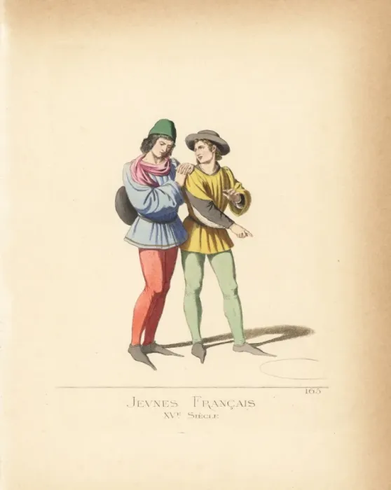 Framed Print : Costume of French youths, 15th century Framed Print : Costume of French youths, 15th century