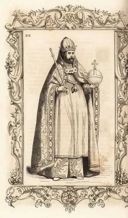 Framed Print : Costume of a Holy Roman Emperor, 16th century Framed Print : Costume of a Holy Roman Emperor, 16th century