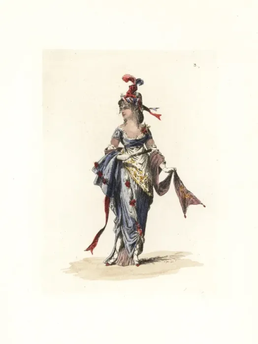 Framed Print : Costume of Illyrine, a young merveilleuse and debutante Framed Print : Costume of Illyrine, a young merveilleuse and debutante