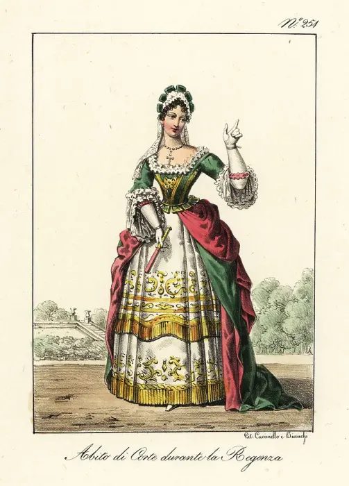 Framed Print : Costume of a lady at court during the French Regency Framed Print : Costume of a lady at court during the French Regency