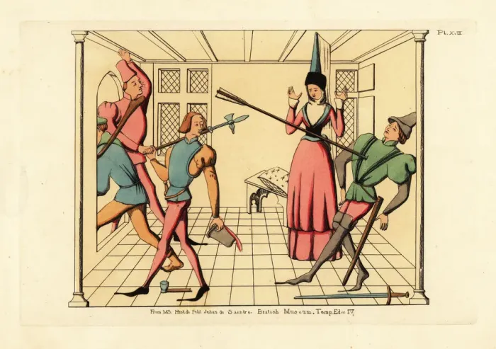 Framed Print : Costume of the late 15th century, from a scene of murder Framed Print : Costume of the late 15th century, from a scene of murder