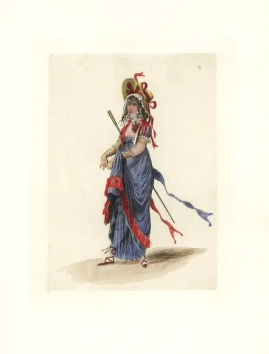 Framed Print : Costume of madame Henguerlot, merveilleuse Framed Print : Costume of madame Henguerlot, merveilleuse