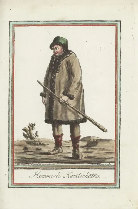 Framed Print : Costume of a man of Kamchatka, Itelmen, Koryak or Ainu Framed Print : Costume of a man of Kamchatka, Itelmen, Koryak or Ainu