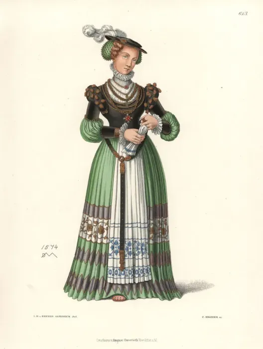Framed Print : Costume of a noble woman from a colour pen drawing, 1574 Framed Print : Costume of a noble woman from a colour pen drawing, 1574