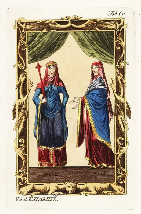 Framed Print : Costume of Norman noblewomen, 12th century Framed Print : Costume of Norman noblewomen, 12th century