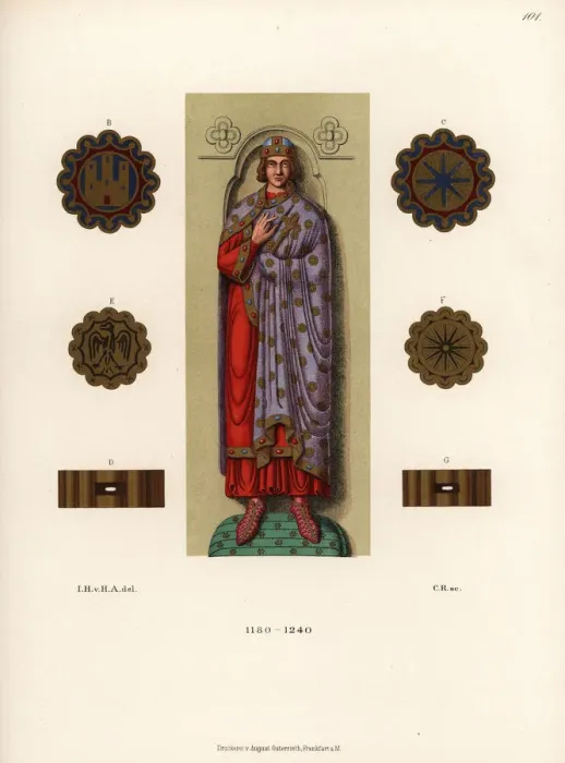 Framed Print : Costume of a prince, 12th century, and sword hilts, etc Framed Print : Costume of a prince, 12th century, and sword hilts, etc