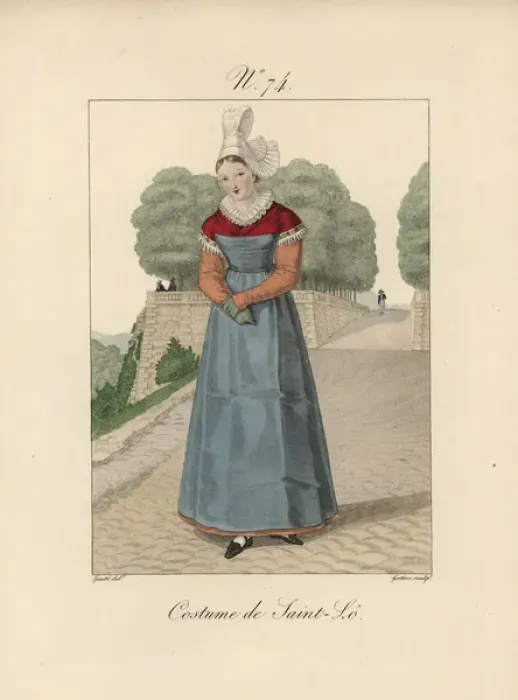 Framed Print : Costume of Saint-Lo The hat is called a bonnet rond Framed Print : Costume of Saint-Lo The hat is called a bonnet rond