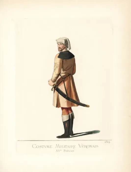 Framed Print : Costume of a soldier of Verona, 15th century Framed Print : Costume of a soldier of Verona, 15th century