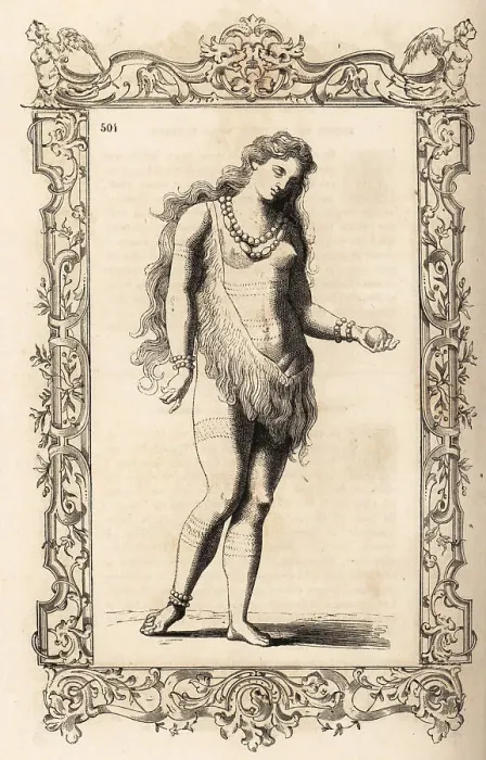 Framed Print : Costume of a Timucua queen of Florida, wife of Chief Satouriona Framed Print : Costume of a Timucua queen of Florida, wife of Chief Satouriona