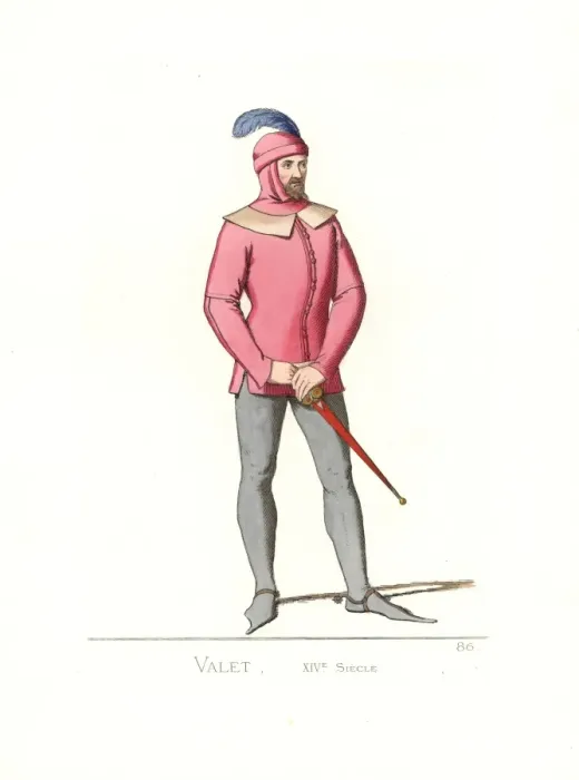 Framed Print : Costume of a valet, 14th century Framed Print : Costume of a valet, 14th century