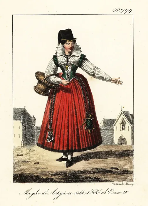 Framed Print : Costume of the wife of a French artisan, circa 1600 Framed Print : Costume of the wife of a French artisan, circa 1600