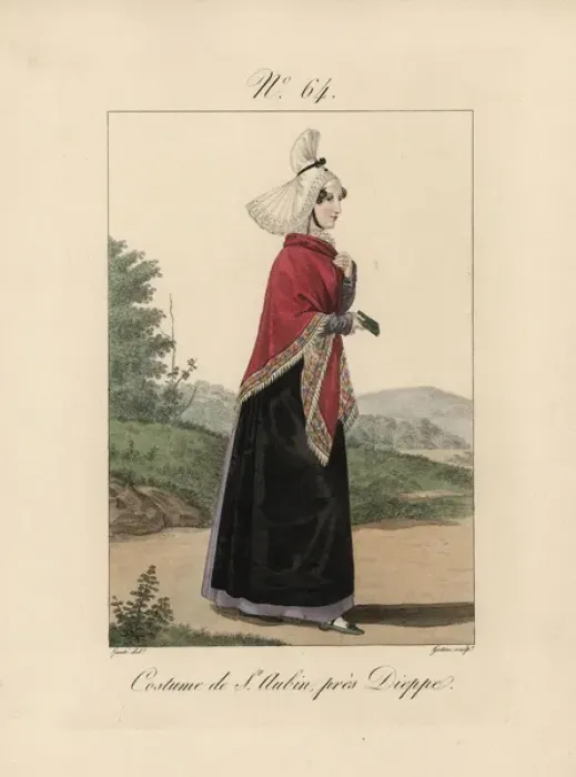 Framed Print : Costume of a woman of Saint Aubin, near Dieppe Framed Print : Costume of a woman of Saint Aubin, near Dieppe