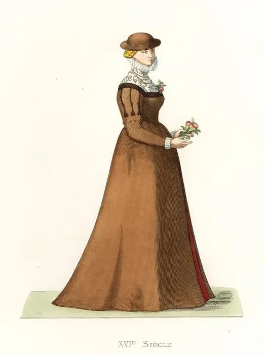Framed Print : Costume of a young English woman, 16th century Framed Print : Costume of a young English woman, 16th century