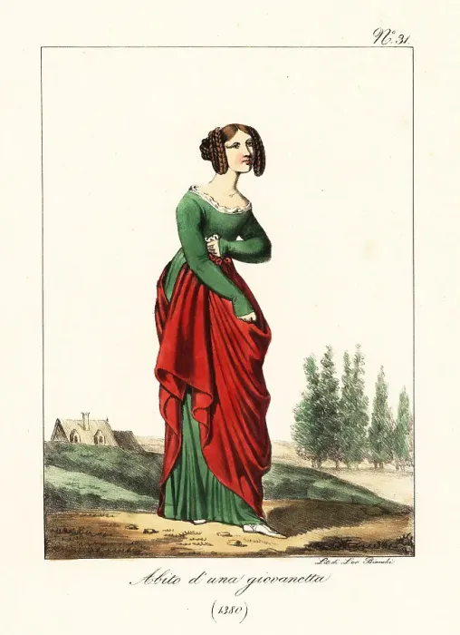 Framed Print : Costume of a young French woman, 1380 Framed Print : Costume of a young French woman, 1380